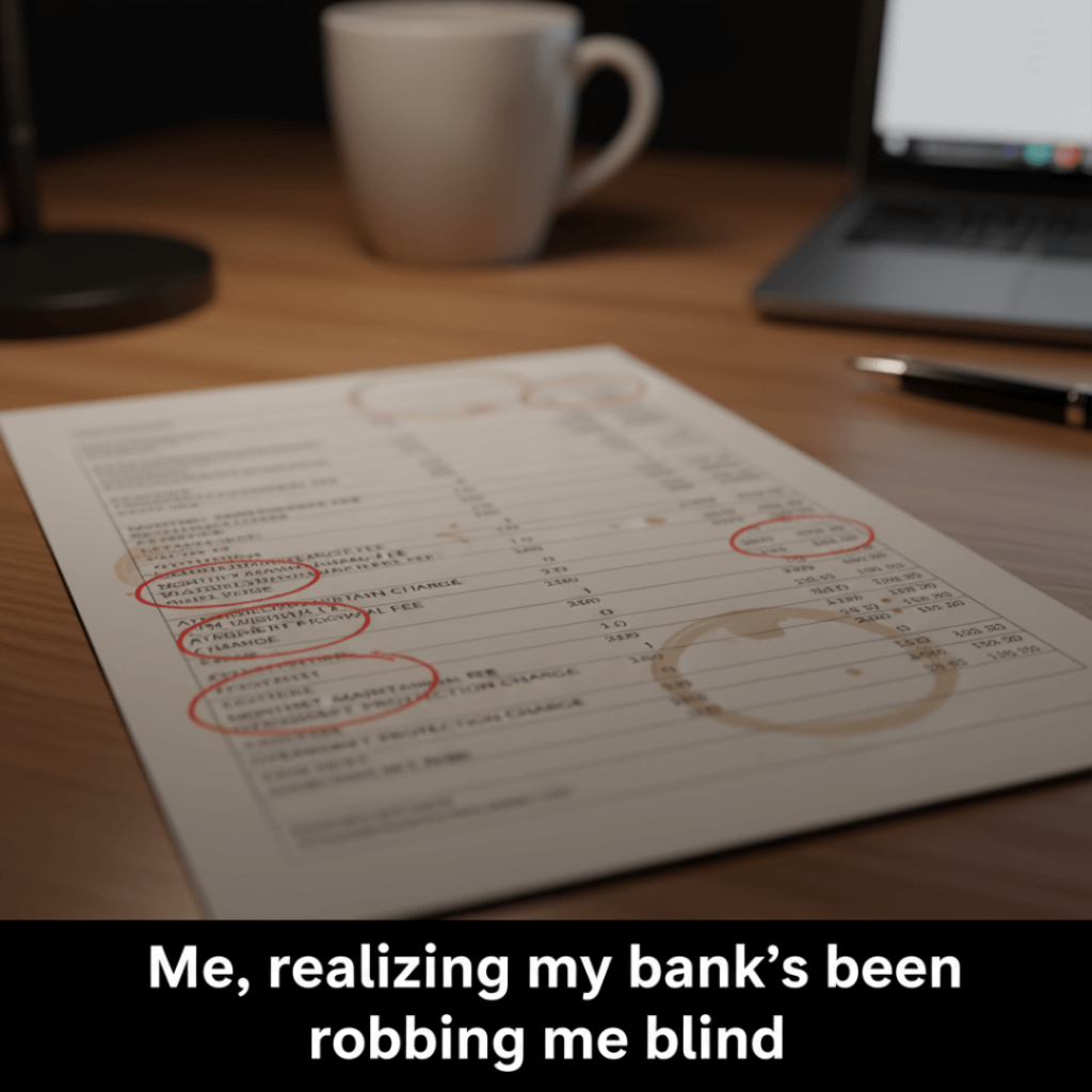 A bank statement on a desk with red circles around fee charges.