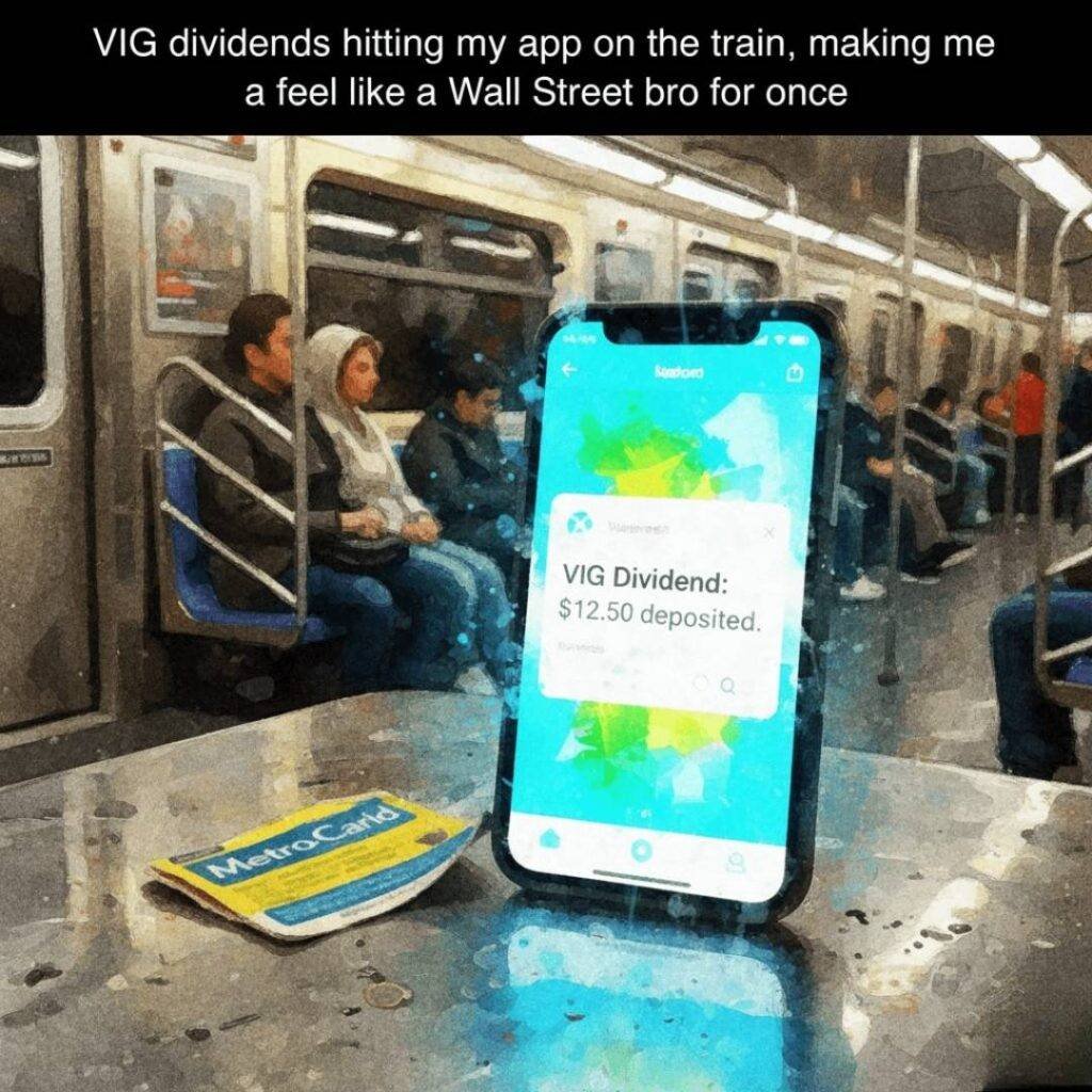 An impressionistic painting of a phone displaying a dividend notification on a subway train