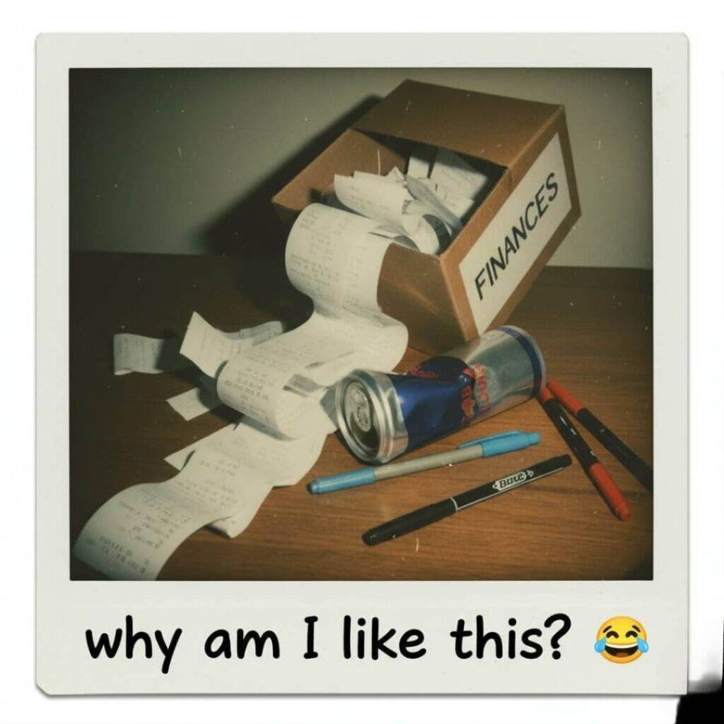 A grainy, phone-camera shot of a tape measure laid across a notebook filled with scratched-out math on a wobbly table. In the bottom right corner, a blurry dog's tail is visible. The text "I'm trying so hard 😩" is overlaid on the image.
