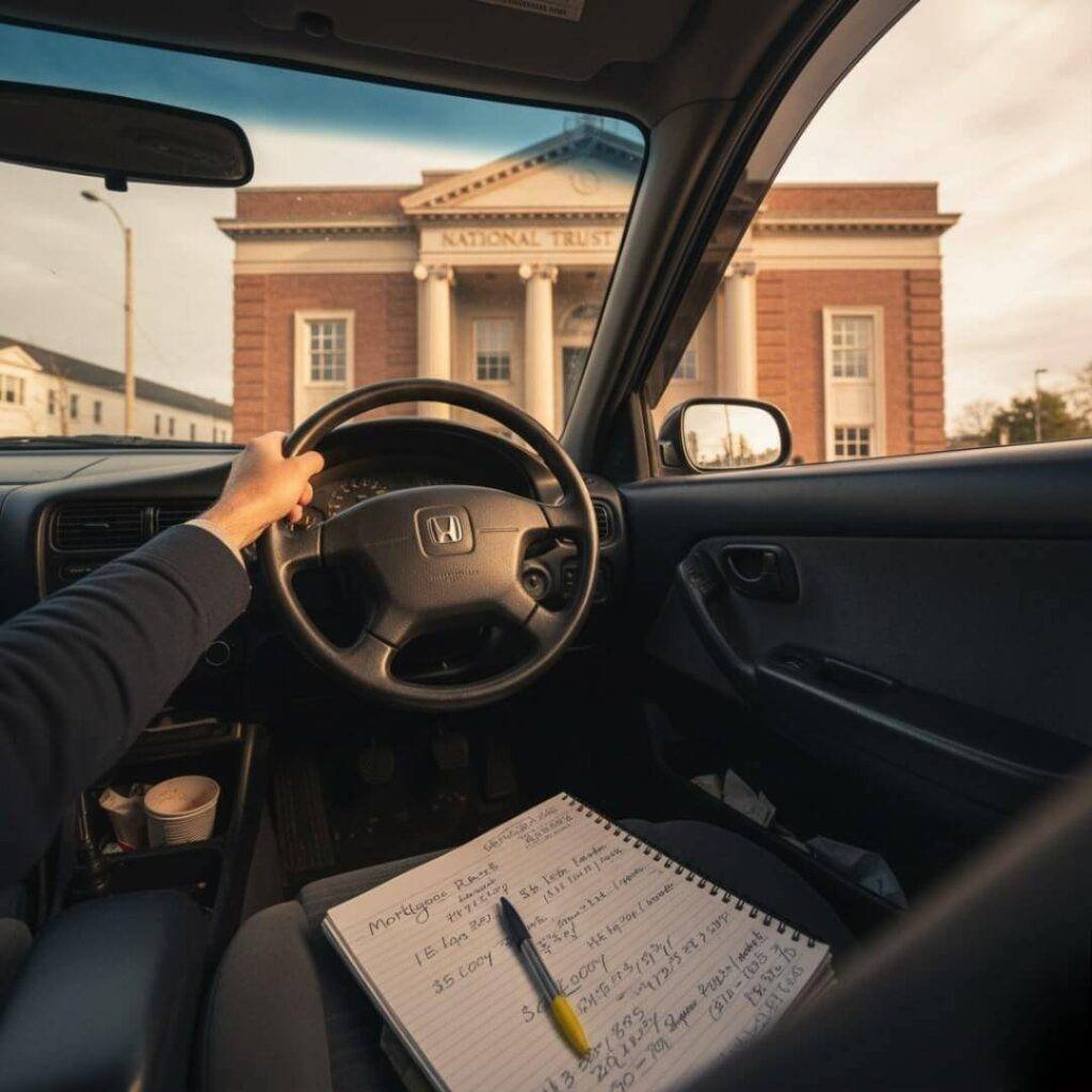 Here's an image depicting your Honda outside the bank, capturing that tense but cautiously optimistic mood you described: Here's an image depicting your Honda outside the bank, capturing that tense but cautiously optimistic mood you described: